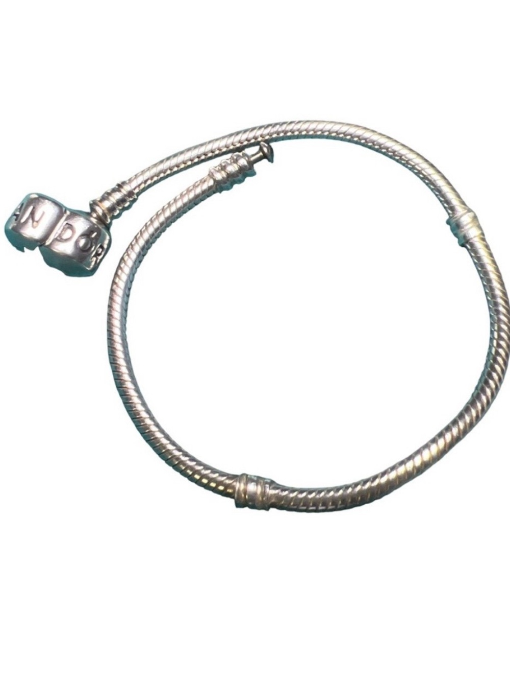Pandora Silver-Tone Snake Chain Bracelet with Logo End Cap